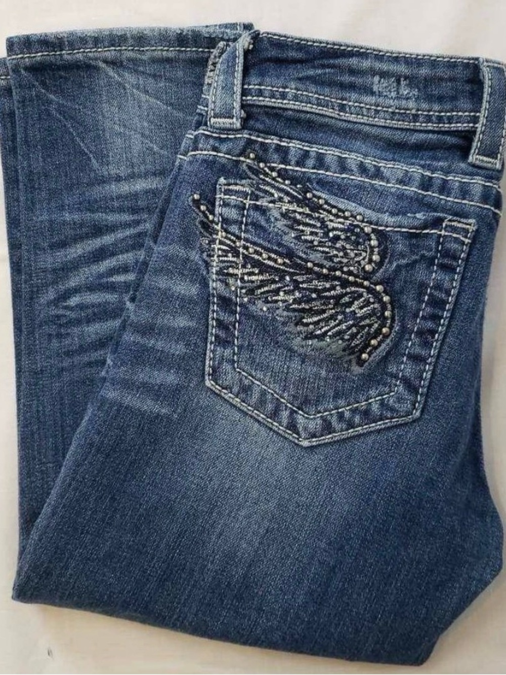 Miss Me Blue capri Jeans with Beaded Wing Pocket